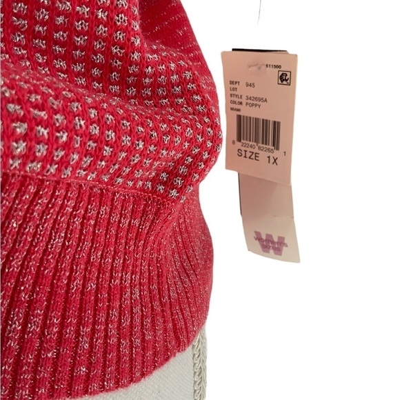 Alyx Open Cardigan Shrug Metallic Batwing Sleeve Cropped Poppy Coral Plus 1X - Picture 2 of 16